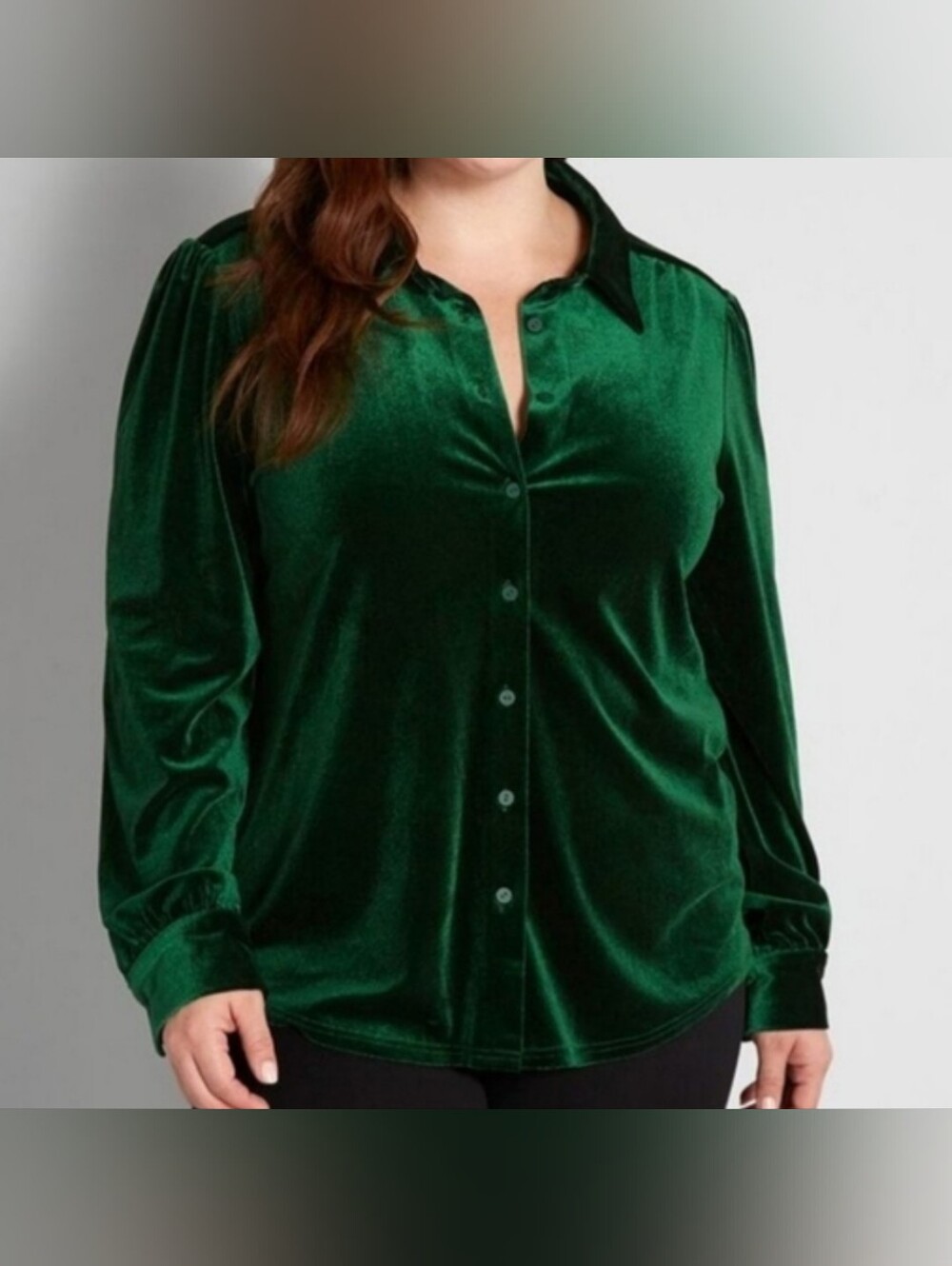 Emerald Velvet Button-Front Women’s Blouse